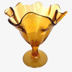 Vintage MCM Italian Amber Glass Handkerchief Vase